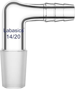 Labasics Glass 90 Degree Vacuum/Gas Adapter, Borosilicate Glass Bent Inlet Adapter with 14/20 Inner Joint and Hose for Laboratory Lab Supply