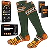 Chaussettes Chauffantes Homme Femme avec Télécommande APP Chauffe-Pieds,8000mAh Rechargeables Chaussettes Chaudes Electriques,Chauffage à 360° pour Ski Camping Cyclisme(Vert Foncé Jaune)