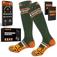 Chaussettes Chauffantes Homme Femme avec Télécommande APP Chauffe-Pieds,8000mAh Rechargeables Chaussettes Chaudes Electriques,Chauffage à 360° pour Ski Camping Cyclisme(Vert Foncé Jaune)