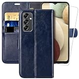 MONASAY Wallet Case Compatible for Galaxy A14 5G, [Included Glass Screen Protector][RFID Blocking] Flip Folio Leather Cell Phone Cover with Credit Card Holder, Blue
