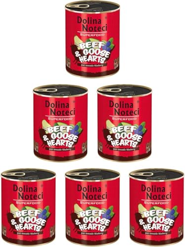 Produktbild von Dolina Noteci Superfood Nassfutter für Hunde - Rind und Gänseherzen - 6 x 800 g