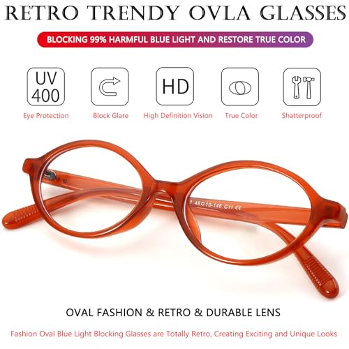 Image of AIEYEZO Small Oval Blue Light Glasses for Women Fashion Retro TR90 Oval Frames Computer Screen Glasses (Orange Red)