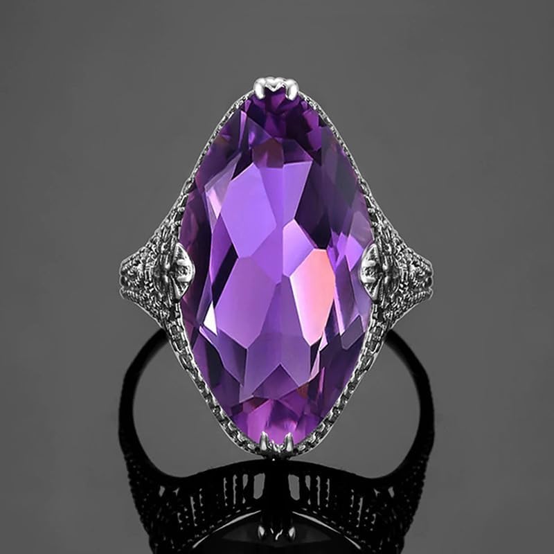 3ct Gemstone Purple Ring Promise Rings for her 925 Sterling Silver Purple Horse Eye Ring Olive Cocktail Ring for Women Promise Ring for Her Purple Engagement Ring Anniversary Valentine's Day （8）