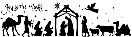Joy to The World - Calcomanía de vinilo para pared, diseño de belén, decoración cristiana, mantel de Navidad, decoración navideña LL2422 (negro)