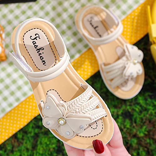 Children Girls Sandals Summer Beach Outdoor Bowknot Soft Sole Non Slip Toddler Princess Dress Flat Walking Shoes (White, 9-9.5 Years Big Kids)3