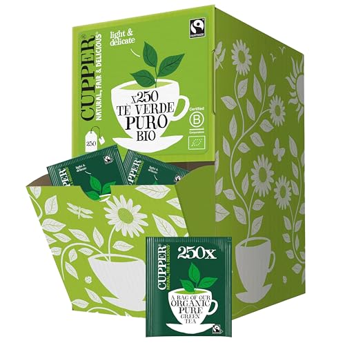 CUPPER Tè Verde Bio, Biologico e Fairtrade, Formato Convenienza per Casa, Ufficio e Catering, con Filtri 100% Biodegradabili e Non Sbiancati, Confezione Maxi da 250 Bustine