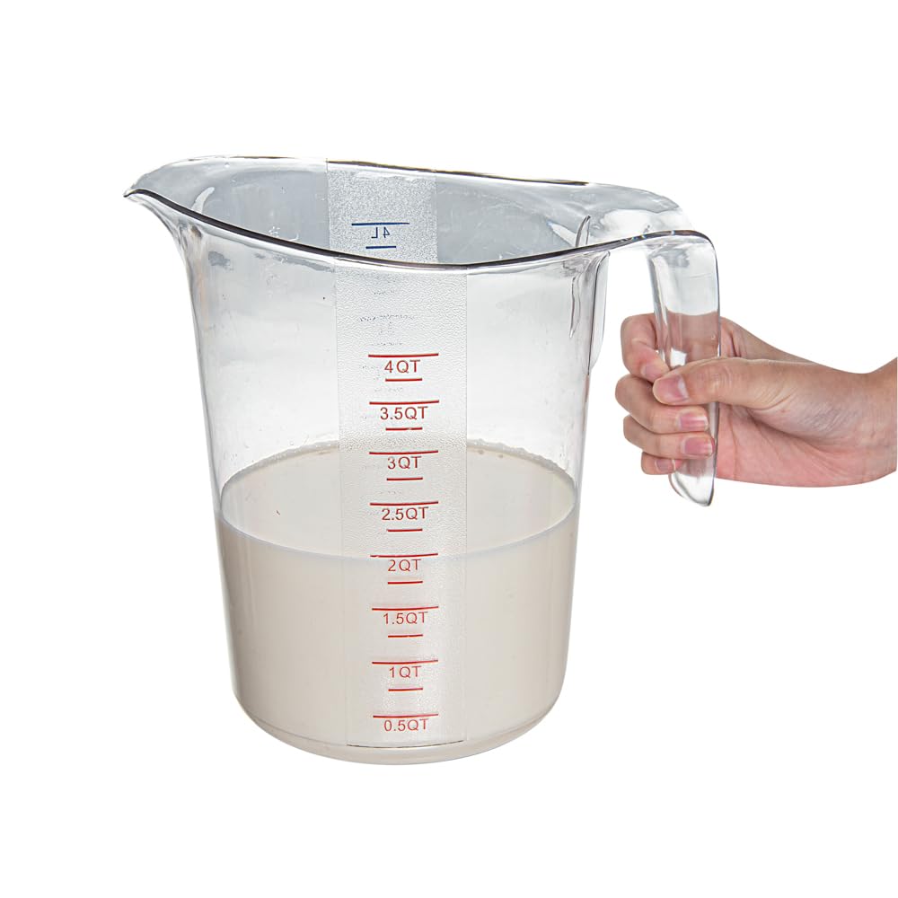 RW Base - Tarros medidores de 4 cuartos de galón, 10 vasos de medición duraderos, unidades métricas e imperiales, boquilla en forma de V, tazas medidoras de plástico transparente, mango con agarre