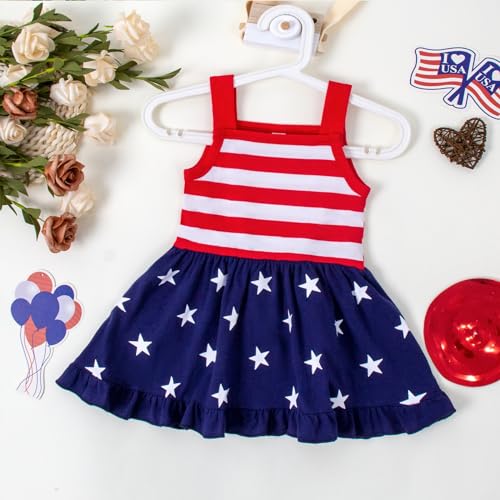 6M-8Y Toddler Girls 4th of July Outfits Baby Girl Patriotic Clothes Independence Day Kids Red White Blue Dress3