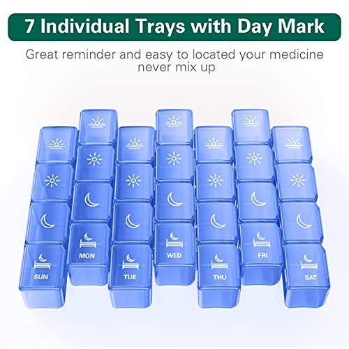 Image of XL Pill Organizer 4 Times a Day, BUG HULL Extra Large Weekly Pill Box Case, 7 Day Vitamin Container Daily Pill Holder for Cod-liver oil, Vitamins, Supplements (Royal Blue)