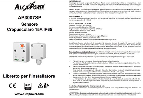 ALCAPOWER Dämmerungssensor, 15 A, IP65, Cod. 930256