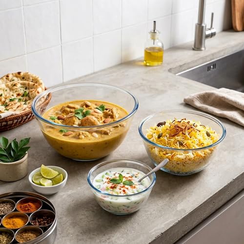 Set de 3 tazones de vidrio con tapas de 4.75QT, 2.85QT y 1.1QT miniatura 7