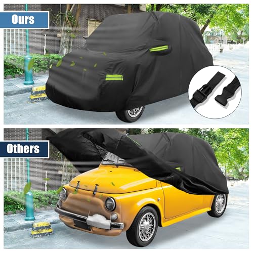Image of uxcell for Fiat 500 2007-2022 Cover Waterproof Car Cover Outdoor Full Car Cover All Weather Protection Rain Sun Protection with Zipper Black