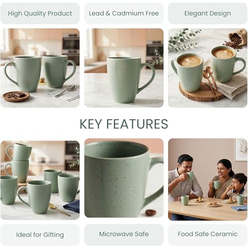 Image of The Earth Store Mint Marble Matte Coffee Mug - 300ML Ceramic Coffee Mugs Set of 2 | Microwave & Dishwasher Safe Mugs for Gift | Home | Office | Restaurant | Daily Use Tea Mug