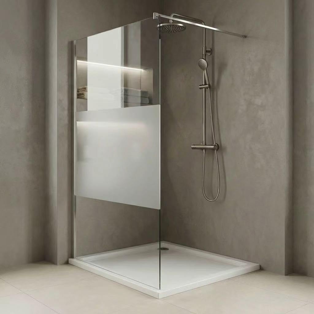 Durovin Bathrooms 850mm Walkin Shower Screen2000 mm high - 8mm Safety Frosted Strip Glass -Wet Room Shower Enclosure