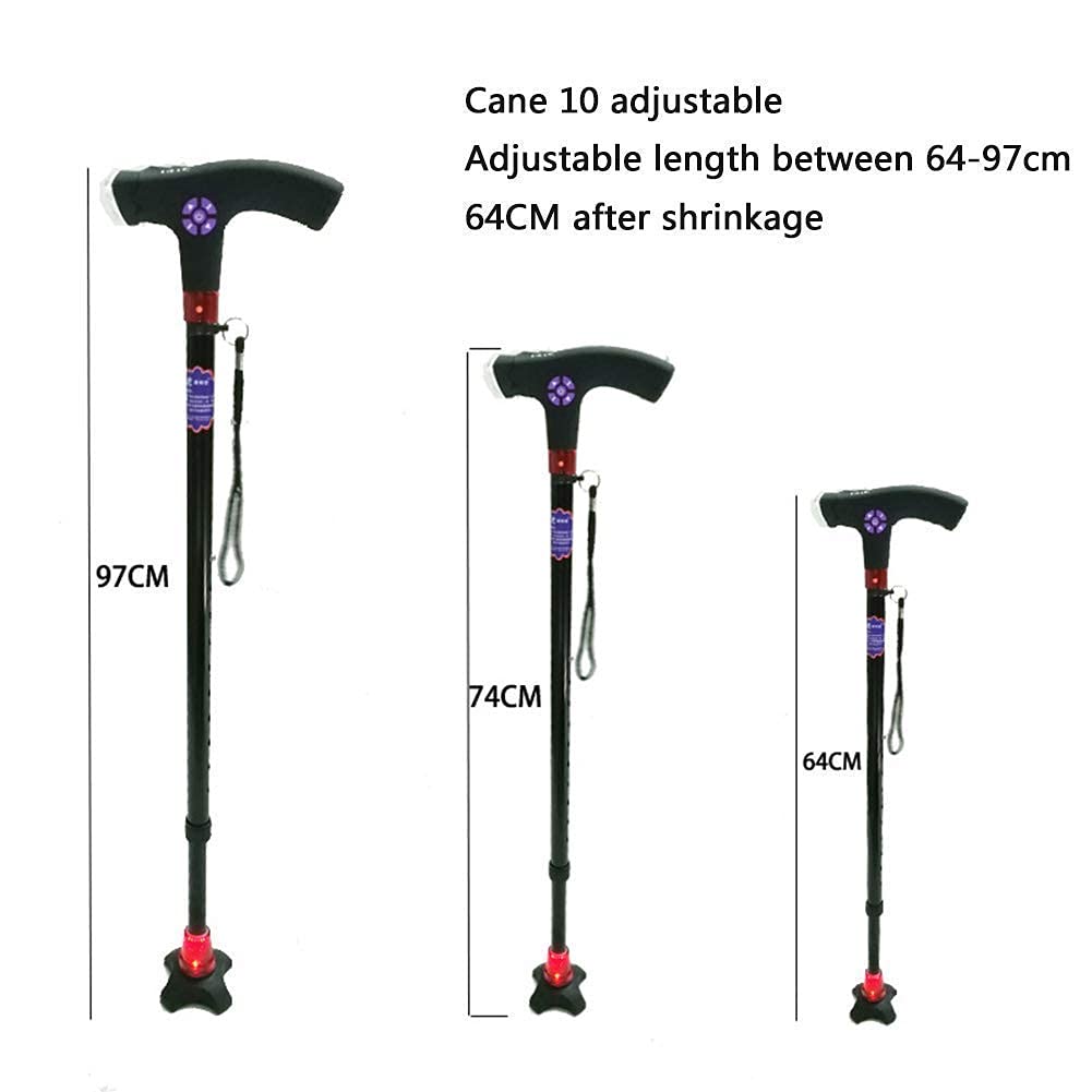 Bastone da passeggio per stampelle per anziani intelligenti multifunzione Bastone da passeggio telescopico con stampelle in alluminio leggero a LED con allarme intelligente regolabile in altezza
