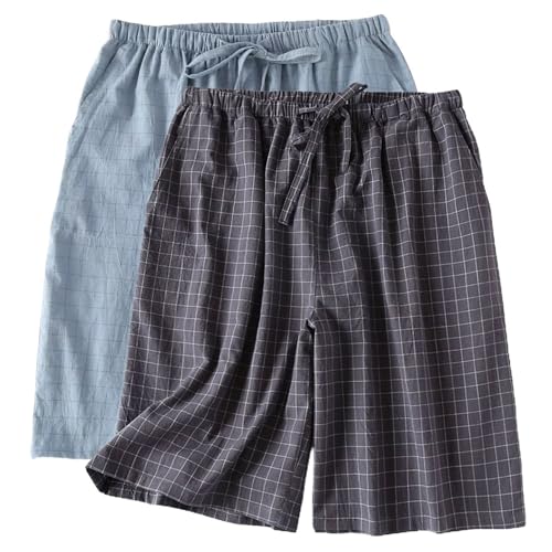 Men's 2-Pack Plaid Pajama Shorts Cotton Pj Bottoms Printed Sleep