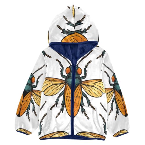 Bugs Pattern Print Design Toddler Fleece Jacket Girl Boys Hooded Fleece Jacket Coat Warm Outwear Zip-up 3-10T