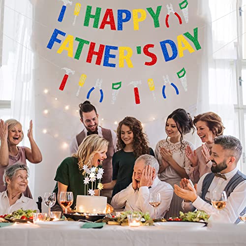 Image of Happy Father's Day Glitter Banner Bunting Banner for Dad Father's Party Decorations Backdrop Garland for Father's Day (Tool Set Colorful)