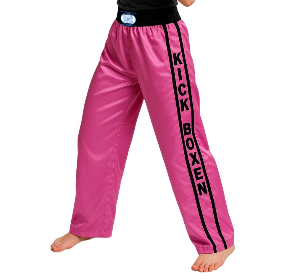 BAY Kickboxhose lang Damen Mädchen Script rosa pink mit Schriftzug Kickboxen Hose Kampfsporthose