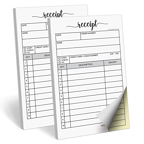 321Done Receipt Book with Carbon Copies, 2-Part, 3.4x5.5, 2-Pack, 50 Each