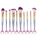 Cinidy 10pcs Mermaid Makeup Brush Set Synthetic Kabuki Foundation Blending Blush Eyeliner Face Powder Brush Makeup Brush Kit Beauty Cosmetic Tools