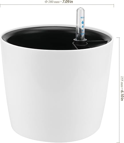Miniatura 9 de Paquete de 5 macetas de riego automático de 7 pulgadas, macetas de plástico blanco con ventana de nivel visual de agua, maceta de riego automático