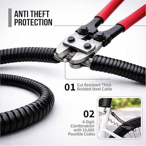 Image of Robustt 4-Digit Anti-Theft Cable Lock for Bicycle & Helmet | Resettable Cycle Number Lock | Cut-Resistant Braided Steel Bicycle Lock | PVC Coated Cable | Extends 1M | Keyless Combination Lock