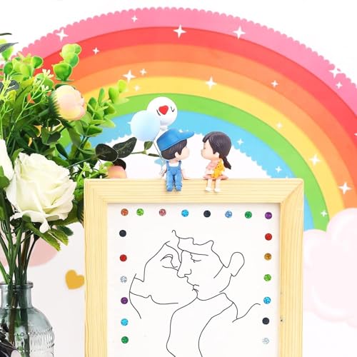 Image of Cute Cartoon Couple Car Dashboard Accessories | Plastic Action Figure Ornament with Balloon | Interior Dashboard Decoration for Car, Home, Office (8 x 4 cm) (Model 1)