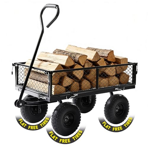 Heavy Duty Garden Wagon Cart 660 LBS, Steel Utility Cart with Removable Sides & All-Terrain 10" Solid Wheels, 180° Rotating Handle for Outdoor Garden