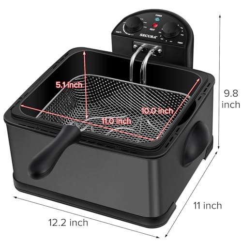 Secura 1700-Watt Stainless-Steel Triple Basket Electric Deep Fryer with Timer Free Extra Odor Filter, 4L/17-Cup, Black - Image 3