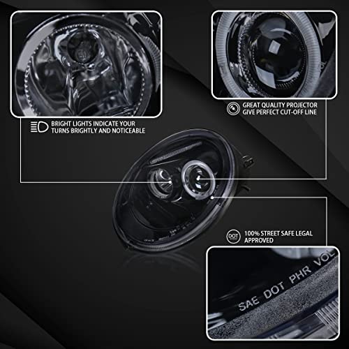 Autozensation Compatible With 1998-2005 Volkswagen Beetle Black Housing Smoke Lens Projector Headlights Lamps L + R Pair Headlamp #TOP2
