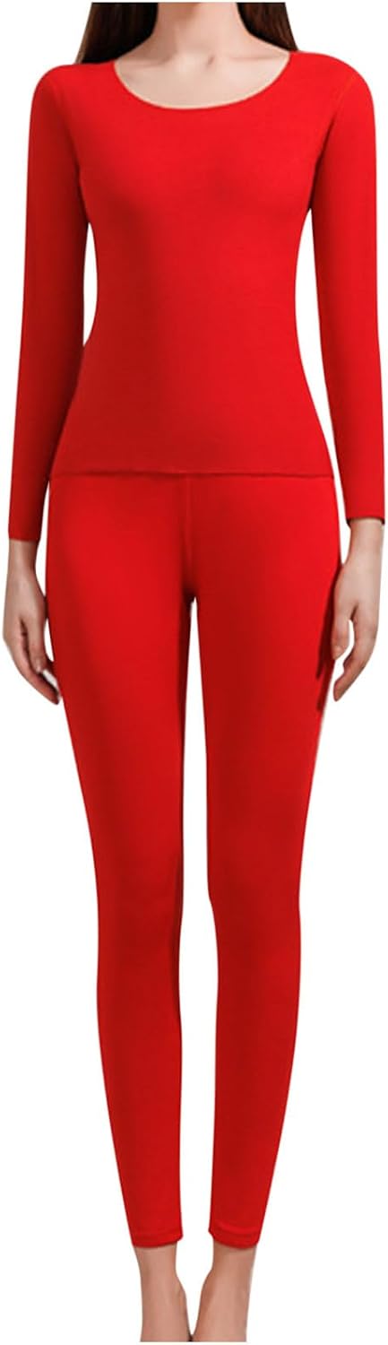 Thermal Underwear for Women Long Johns Slim Fit Thermal Tops and Thermal Pants Sets Warm Solid Color Soft Base Layer