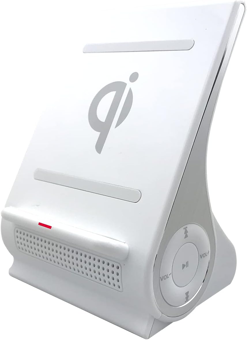 Azpen Dockall D101 Qi Wireless Charging Station and Premium Bluetooth Speaker (White)…