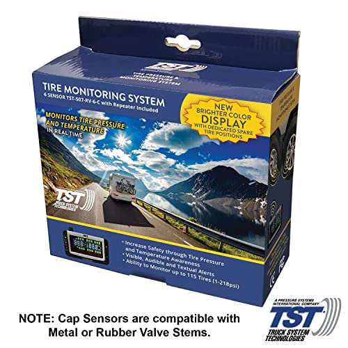 TST 507 Series TPMS - RV Tire Pressure Monitoring System with 6 Cap Sensors & Color Display Monitor for Travel Trailers, Campers and Motorhomes