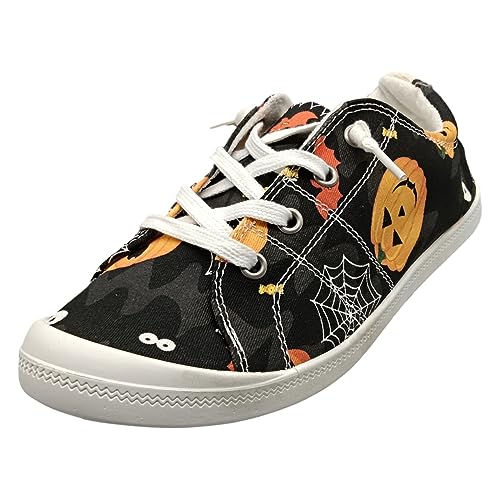 VBEDKDEB Sneakers dam slip-on sportskor tofflor damskor, avslappnade tygskor, icke-positionering, Halloween-tryck, mjuk sula, tygskor barfotaskor dam läder, GUL, 40 EU