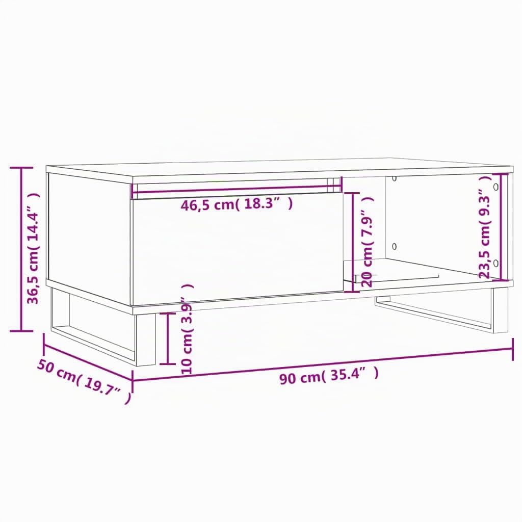 vidaXL Mesa de Centro Madera contrachapada Roble Sonoma 90x50x36,5 cm, Mesa Auxiliar, Mesa de salón, Mesa Decorativa, mesita de sofá, mesita de Centro