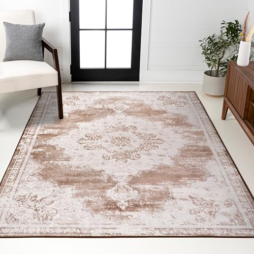 JONATHAN Y Alhambra Ornate Medallion Modern Brown/Cream Indoor Area Rug, 4x6, Vintage, Bohemian, Easy-Cleaning for Living Room, Bedroom, Kitchen, Pet Friendly, Non-Shedding (MDP400B-4)