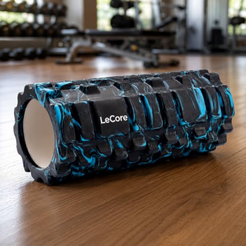 Image of LeCore High Density EVA Foam Roller 30cm for Deep Tissue Massage, Muscle Recovery, Back Pain Relief, Yoga & Physiotherapy | Trigger Point Massage Roller for Stretching, Gym Workout & Fitness | Blue Black Marble