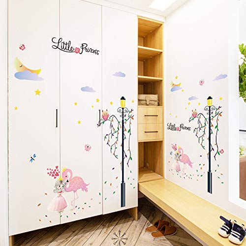 Image of Little Princess Hugging Flamingo Wall Stickers for Kids Room Bedroom Living Door Study Boho Decoration Sticker Baby Boy Girl Playroom Decor, Self-Adhesive, Wall, 90 Cm, 1 Cms