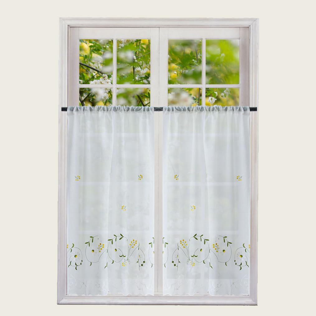 Amazon｜Wemay刺繍 花柄 カフェカーテン セット2枚組 小窓