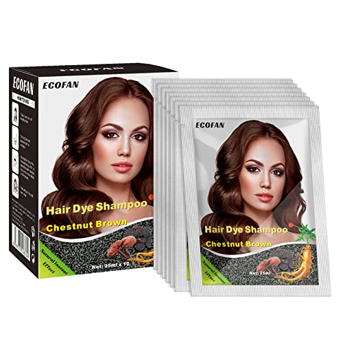 10 Pcs Chestnut Brown Hair Dye Shampoo, 3-in-1 Natural Hair Color Shampoo