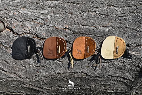 Standing Wolf Traditional Moose Leather Finger Tab For Archery | Traditional Style Archery Tab Finger Protector (3 Under) | Handmade Archery Tabs For Hunting & Target Practice (Right Hand) #TOP6