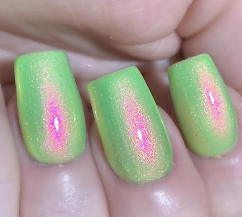 Polish Me Silly Glow Worm Glitter Nail Polish – 15ml Premium Chrome Polish for Salons, Home – Vegan Friendly Neon Green Nail Polish – Easy Application Flat Brush Color Shifting