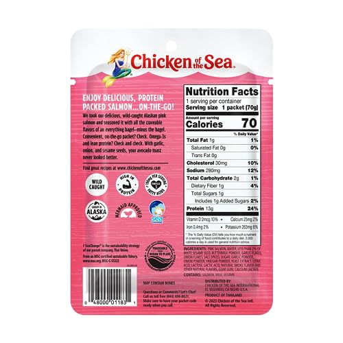 Image of Chicken of the Sea Alaskan Pink Salmon, 2.5 oz. Packets (Box of 12), Wild Caught Salmon, Everything Bagel Seasoning