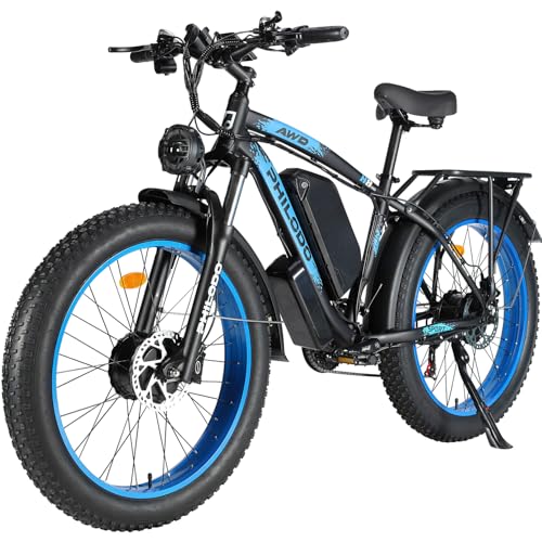 PHILODO Dual-Motor 3000W Peak Fat-Tire Electric-Bike for Adults-Women-Men - with 48V 26AH Battery, 35MPH, Full Suspension Ebikes, 21 Speed Gears Dirt Bike for Off-Road Mountain Snow UL Certified