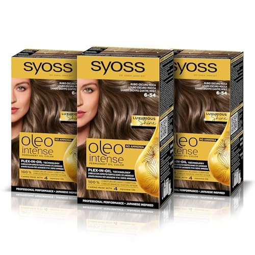 Syoss Oleo Intense - Tinte 6-54 Rubio Oscuro Moca – Coloración permanente Sin Amoníaco – Cobertura profesional de canas – Resultados de peluquería