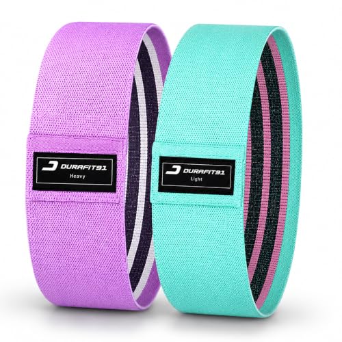 Image of Durafit91 Fabric Resistance Bands Set (Pack of 2) - Light Green & Heavy Purple Non-Slip Mini Loop Hip Bands for Women & Men, Glutes, Legs, Squats, Stretching & Toning Workout, Home & Gym