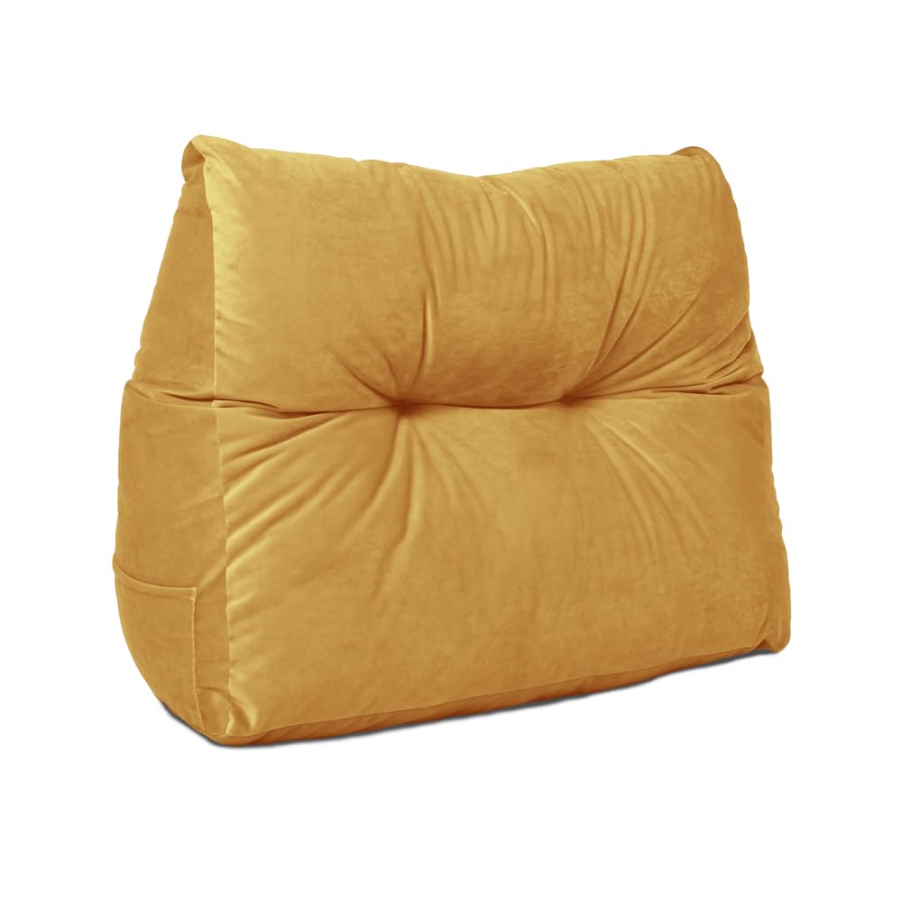 Lancashire Textiles Mustard 20 X 50 X 60Cm (Armchair) Luxury Velvet Triangular Wedge Bedroom Armchair Headboard Cushion - Headboard Bolster Support Pillow For Bed, Sofa, Chair - Made In Britain