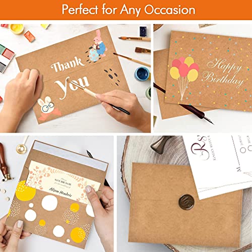 100 Pack, Size A4, 100Lbs Brown Kraft Paper 4 X 6 Envelopes - For 4X6 Cards| Self Seal| Perfect For Weddings, Invitations, Baby Shower| Stationery For General, Office | 4.25 X 6.25 Inches (A4) #TOP3