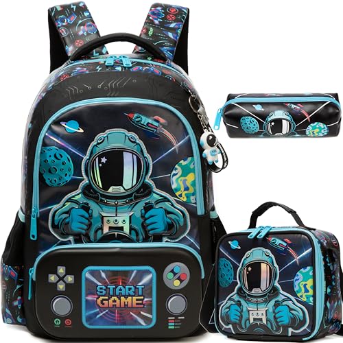 Meetbelify Mochilas escolares infantis para meninas e meninos com lancheira para estudantes do ensino fundamental, 02 espaços, 16.5'X11.8'X7.8'